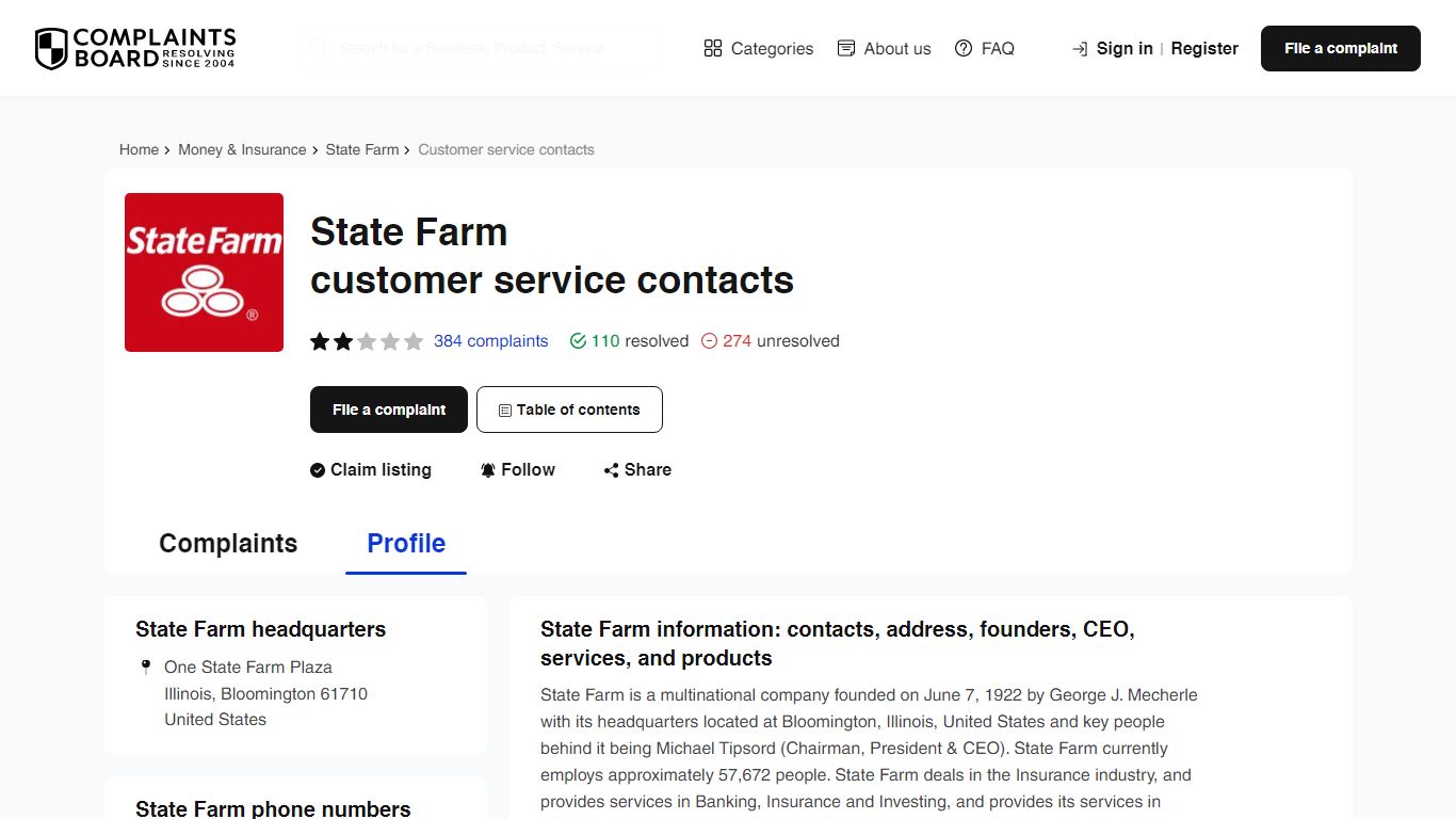 State Farm Contact Number, Email, Support, Information - Complaints Board